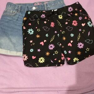 The Children's Place Girls Black Floral & Denim-Look Shorts Set